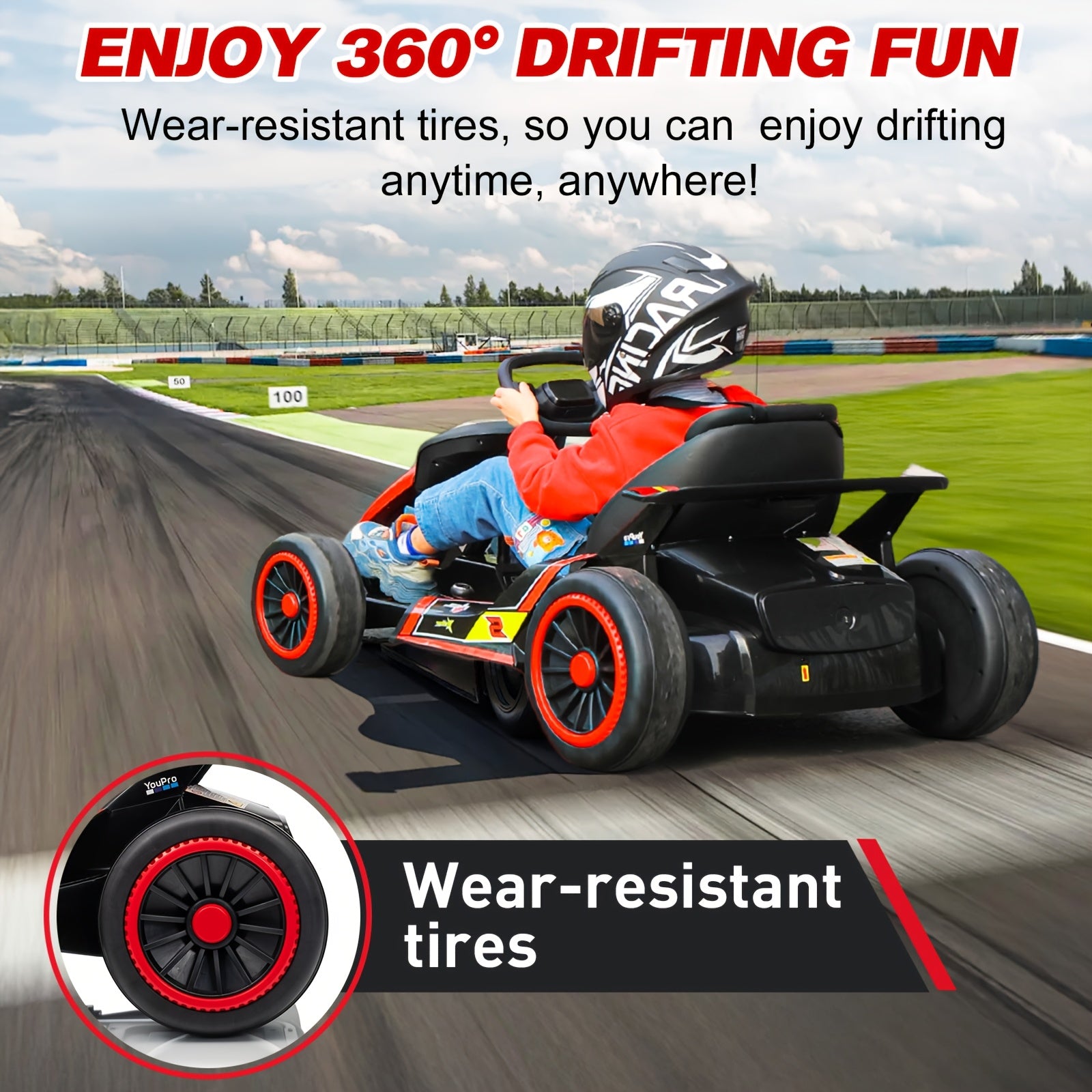 MUKIDY 24V Electric Go Kart, Drift Cart for 6- Kids Valentine'S Day Gifts, Battery Powered Outdoor Ride on Toy Electric Go Kart, with Soft Start, Music And Safety Belt