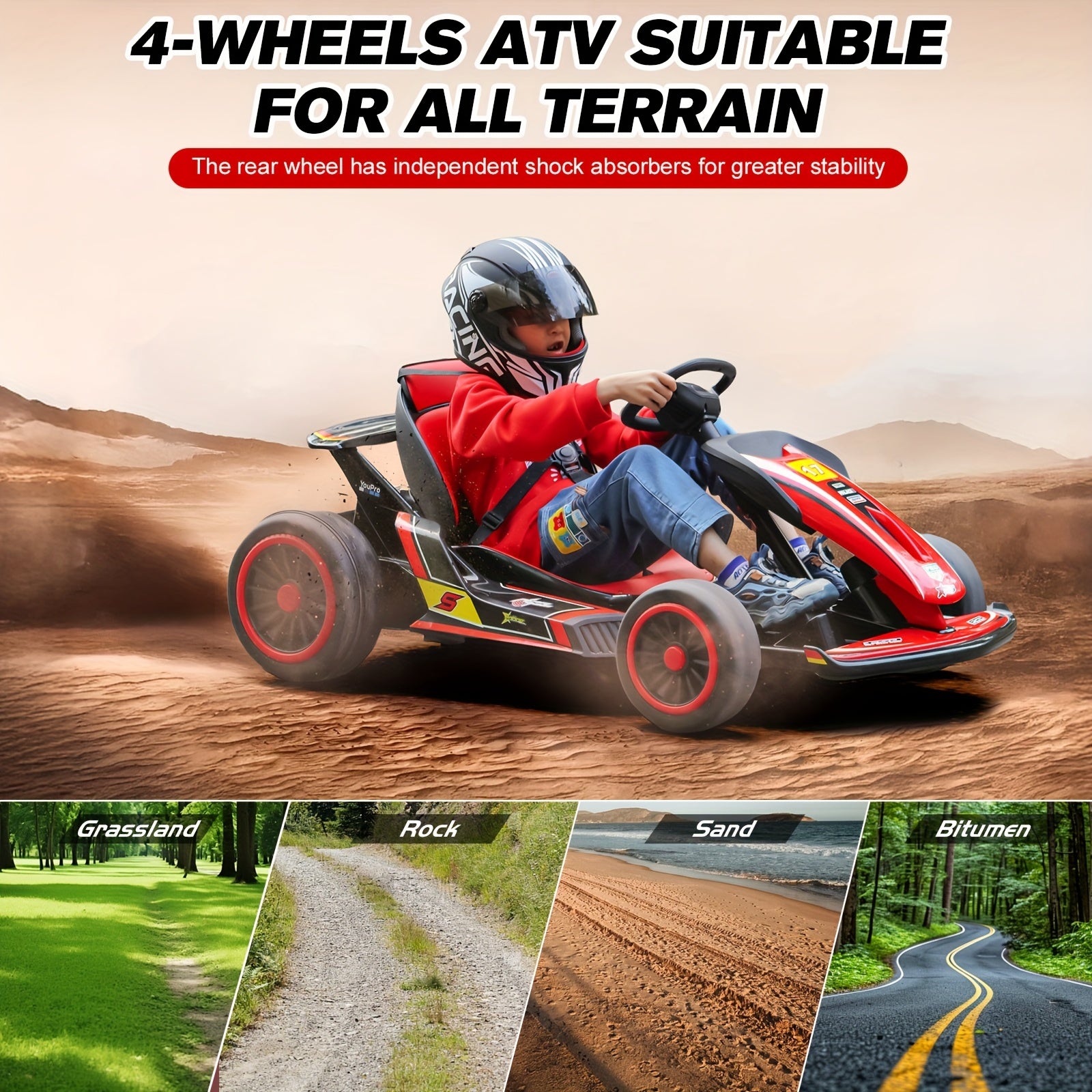 MUKIDY 24V Electric Go Kart, Drift Cart for 6- Kids Valentine'S Day Gifts, Battery Powered Outdoor Ride on Toy Electric Go Kart, with Soft Start, Music And Safety Belt