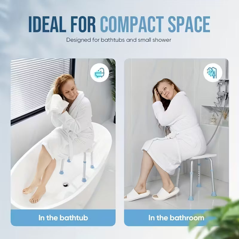 Metal Bath Chair | Adjustable Height (6 Positions), Non-Slip Base & Feet, Bathtub-Friendly Design | Sturdy Shower Stool for Elderly