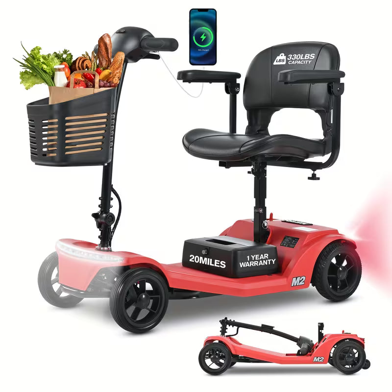 Mobility 4-wheel Electric Scooters With Removable Battery, 330 Lbs Max Weight & 32 KM Max Range