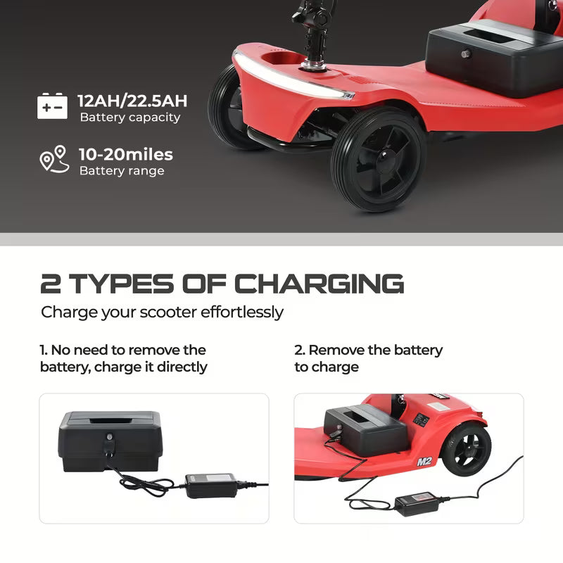 Mobility 4-wheel Electric Scooters With Removable Battery, 330 Lbs Max Weight & 32 KM Max Range