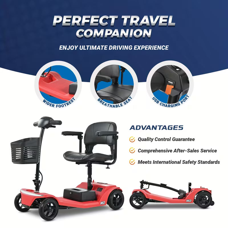 Mobility 4-wheel Electric Scooters With Removable Battery, 330 Lbs Max Weight & 32 KM Max Range