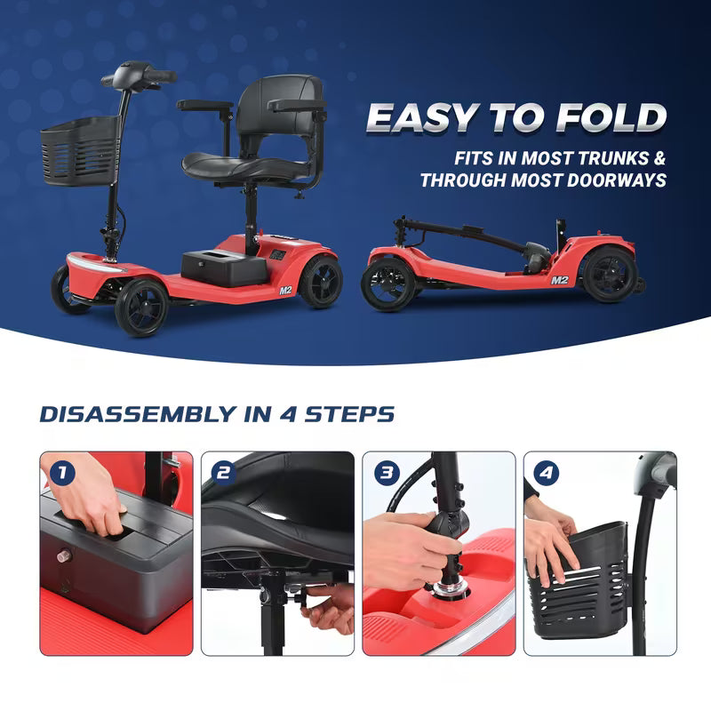 Mobility 4-wheel Electric Scooters With Removable Battery, 330 Lbs Max Weight & 32 KM Max Range