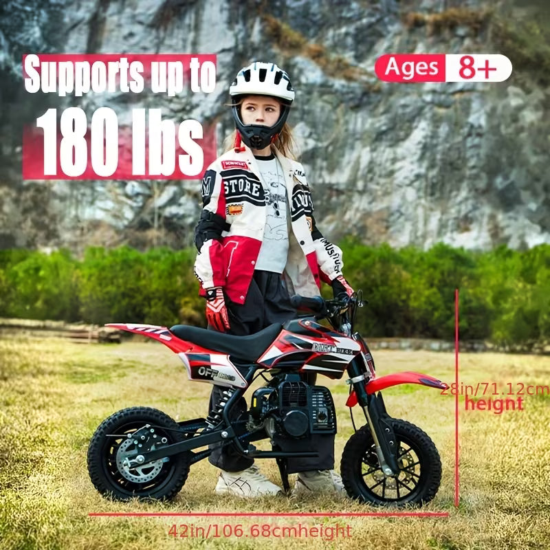 [Mini Dirt Bike] 2 Stroke Mini 50CC Gas Dirt Bike DB1 Model | Off-Road Tire, Shocks, Pull Start, Oil Mixed Required, Support Up to 130lbs, Top Speed: 20 Mph