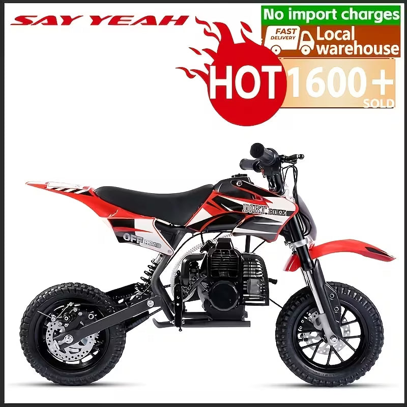 [Mini Dirt Bike] 2 Stroke Mini 50CC Gas Dirt Bike DB1 Model | Off-Road Tire, Shocks, Pull Start, Oil Mixed Required, Support Up to 130lbs, Top Speed: 20 Mph