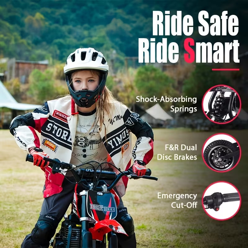 [Mini Dirt Bike] 2 Stroke Mini 50CC Gas Dirt Bike DB1 Model | Off-Road Tire, Shocks, Pull Start, Oil Mixed Required, Support Up to 130lbs, Top Speed: 20 Mph