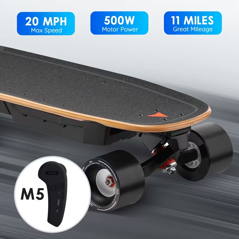 Mini Electric Skateboard with Remote, 4 Speed Smooth Remote Controller, 11 Miles Range, 330 Pounds Max Load, Maple Cruiser for Adults And Teens, Mini5