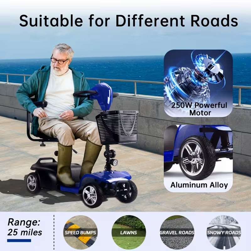 Mobility Aids for The, Four-wheel Foldable Mobility Scooters for Adults, 250w