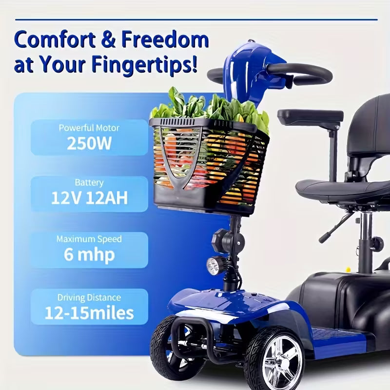 Mobility Aids for The, Four-wheel Foldable Mobility Scooters for Adults, 250w