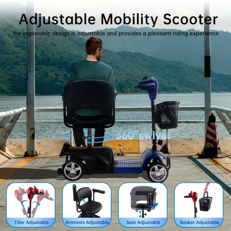 Mobility Aids for The, Four-wheel Foldable Mobility Scooters for Adults, 250w