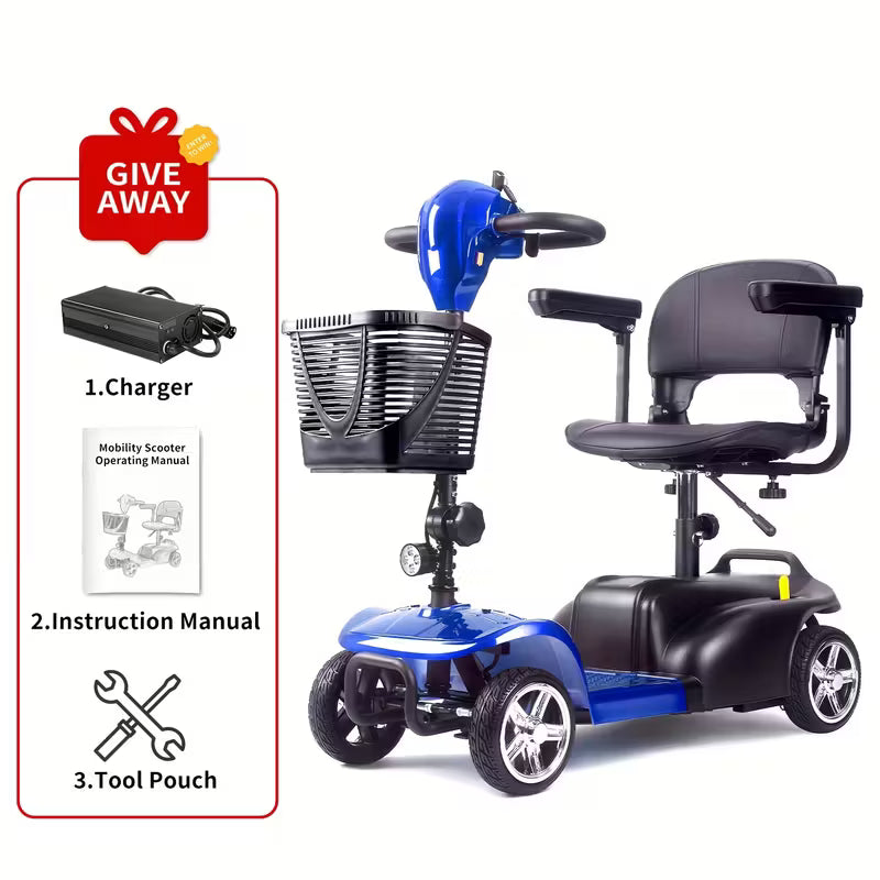 Mobility Aids for The, Four-wheel Foldable Mobility Scooters for Adults, 250w