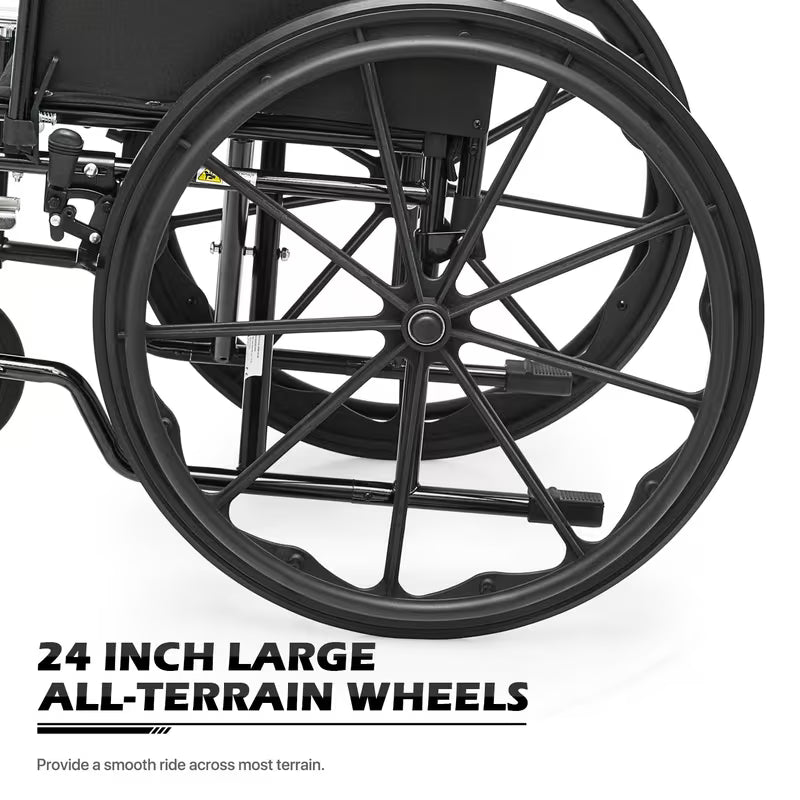 Monicare Portable Folding Wheel Chair with Flip-Back Armrest and Swing Away Foot Leg Rest, Steel Frame Nylon Seat, 18 inch Wide Seat