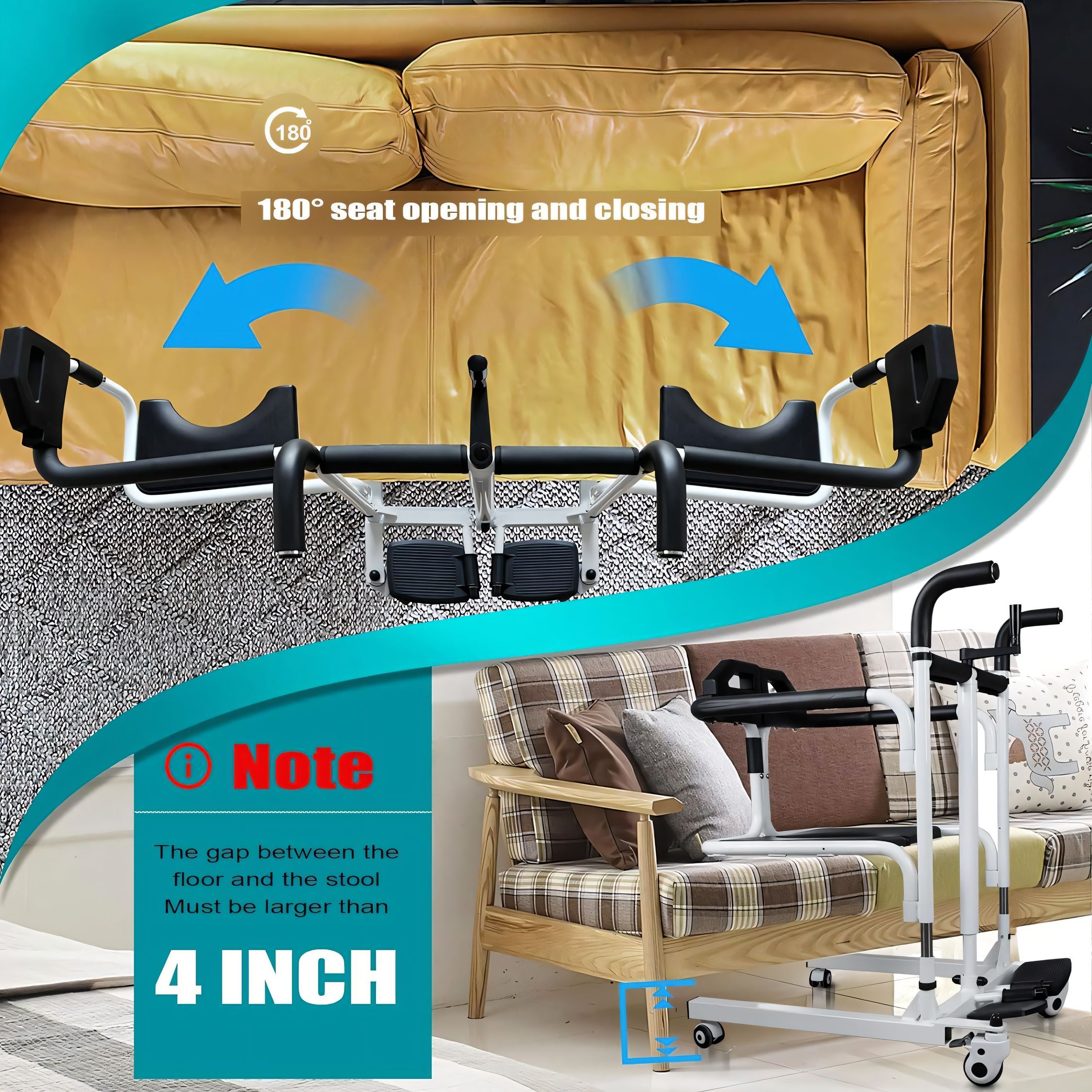 Patient Transfer Commode Wheelchair Transport