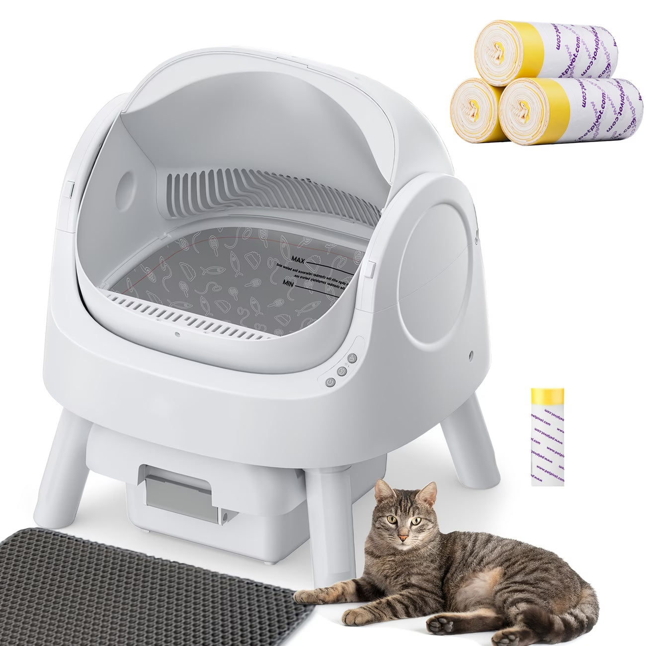 PetPivot Open-Style Self-Cleaning Litter Box, Safe Automatic Litter Box, Suitable for Multiple Cats