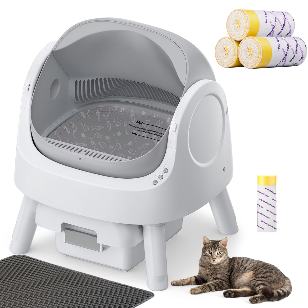 PetPivot Open-Style Self-Cleaning Litter Box, Safe Automatic Litter Box, Suitable for Multiple Cats