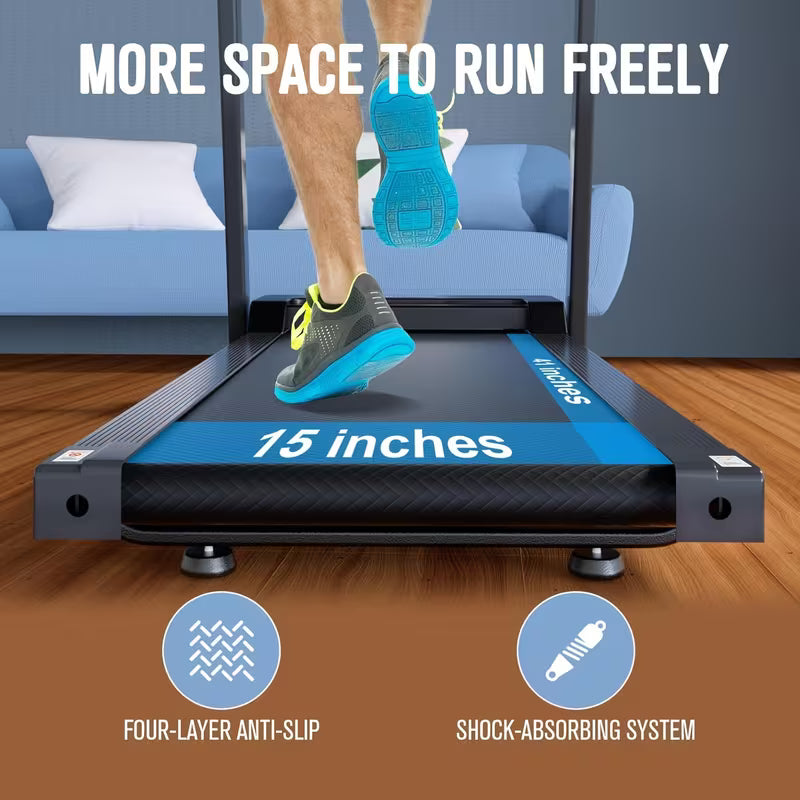 Portable Foldable Treadmill | 3.0 HP Small Treadmills for Home Office with 300 LBS Capacity, Walking Treadmill with Handle Bar, Folding Running Walking Compact Treadmill with LED Display, Iron Material, and Colors, 110V Power Supply, Without Battery