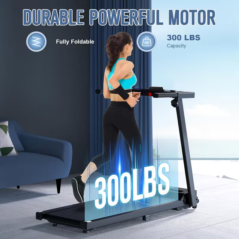 Portable Foldable Treadmill | 3.0 HP Small Treadmills for Home Office with 300 LBS Capacity, Walking Treadmill with Handle Bar, Folding Running Walking Compact Treadmill with LED Display, Iron Material, and Colors, 110V Power Supply, Without Battery