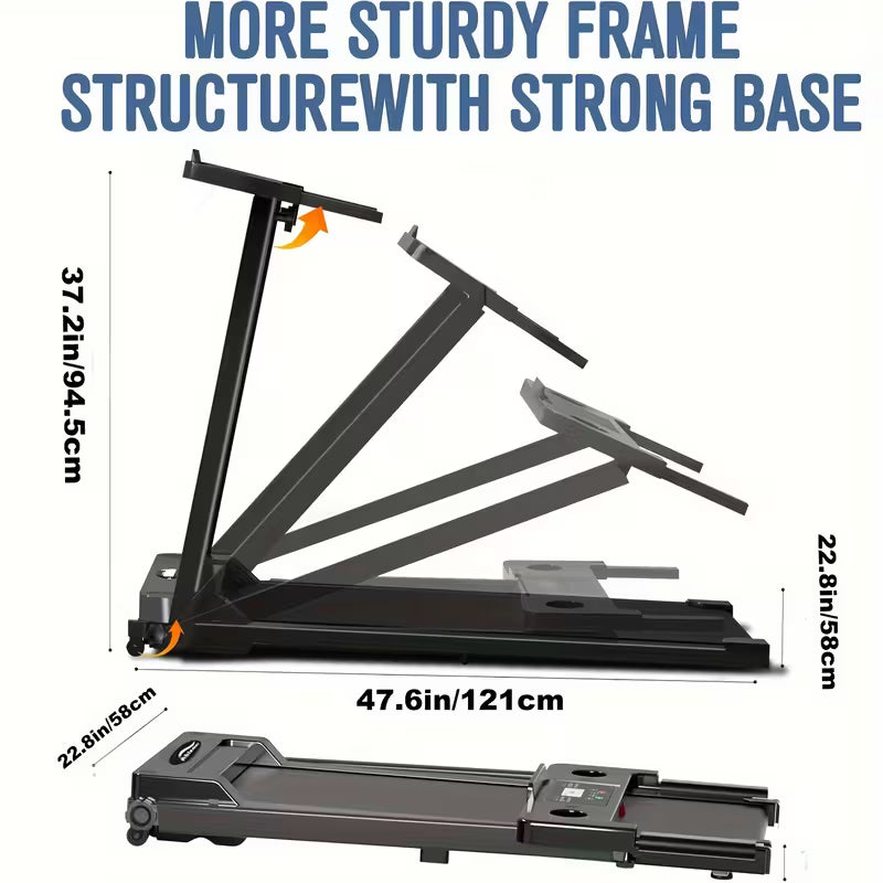 Portable Foldable Treadmill | 3.0 HP Small Treadmills for Home Office with 300 LBS Capacity, Walking Treadmill with Handle Bar, Folding Running Walking Compact Treadmill with LED Display, Iron Material, and Colors, 110V Power Supply, Without Battery