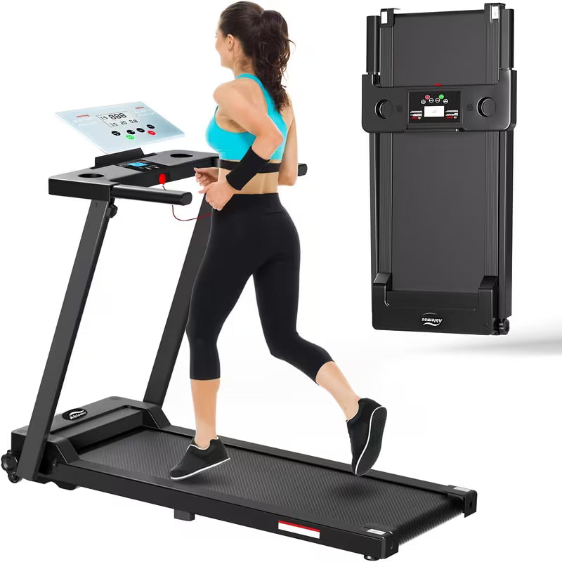 Portable Foldable Treadmill | 3.0 HP Small Treadmills for Home Office with 300 LBS Capacity, Walking Treadmill with Handle Bar, Folding Running Walking Compact Treadmill with LED Display, Iron Material, and Colors, 110V Power Supply, Without Battery