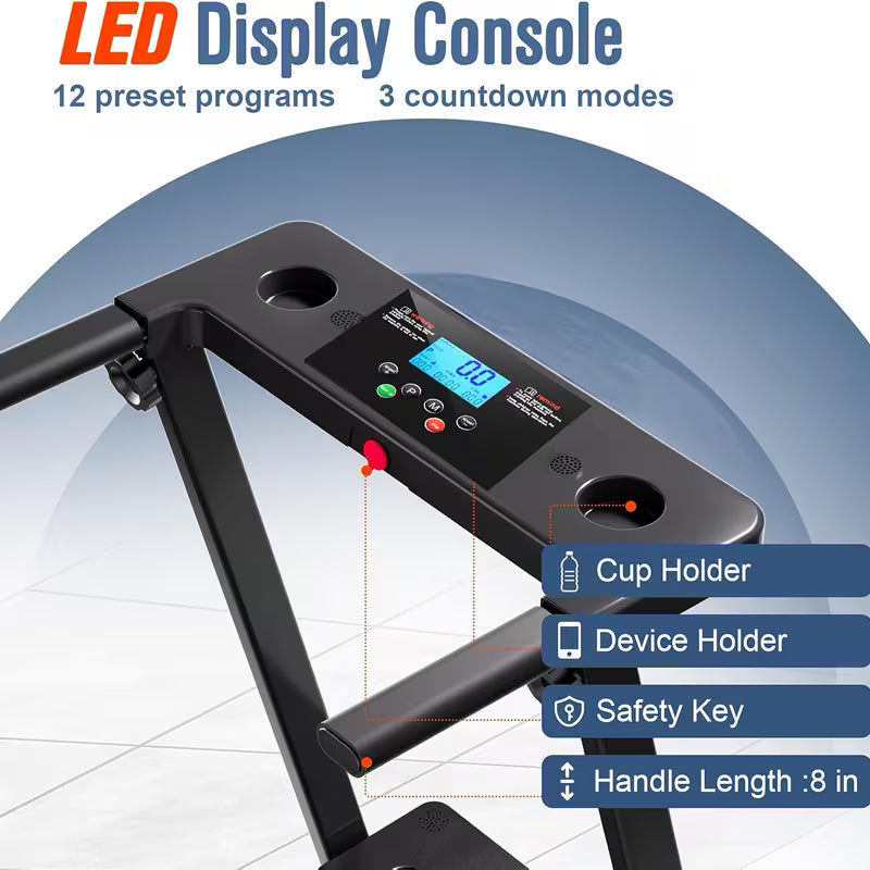 Portable Foldable Treadmill | 3.0 HP Small Treadmills for Home Office with 300 LBS Capacity, Walking Treadmill with Handle Bar, Folding Running Walking Compact Treadmill with LED Display, Iron Material, and Colors, 110V Power Supply, Without Battery