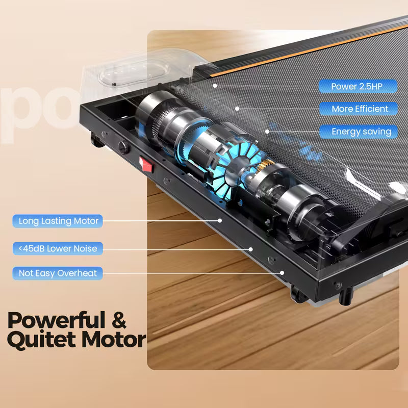 Portable Under Desk Walking Pad Treadmill, Support 2.5HP Lightweight Home Office Fitness Treadmill, 2-in