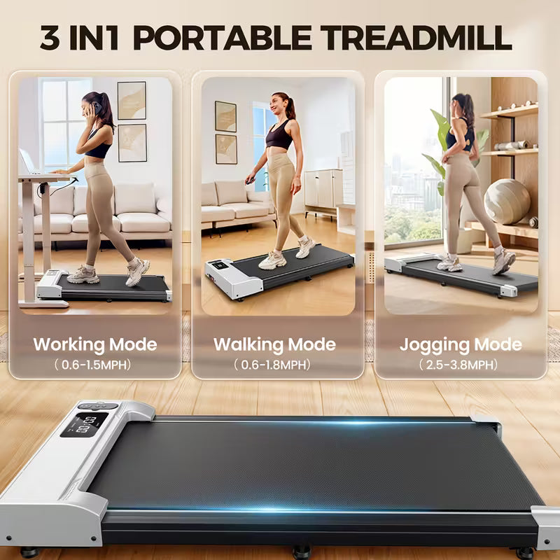 Portable Under Desk Walking Pad Treadmill, Support 2.5HP Lightweight Home Office Fitness Treadmill, 2-in