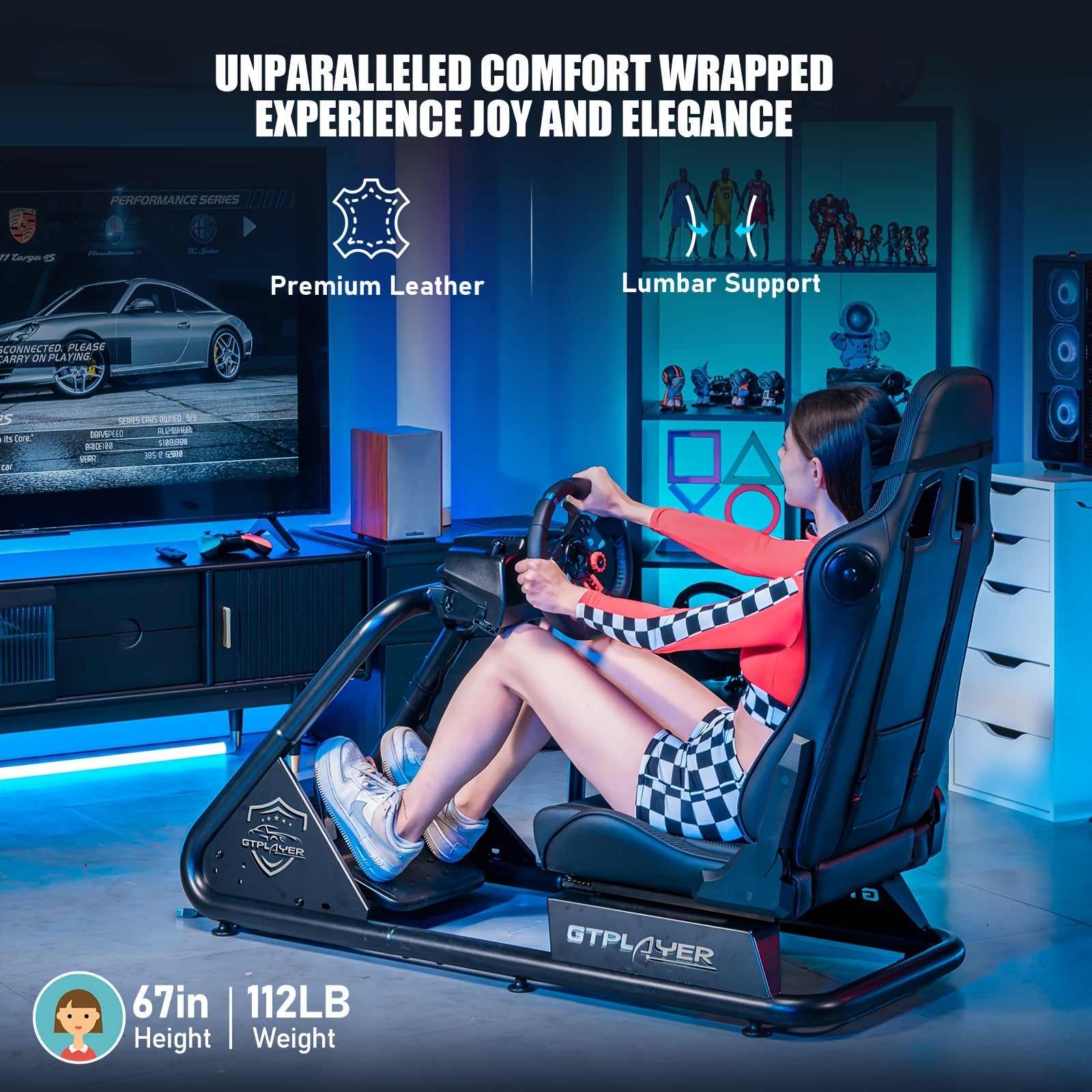 Racing Simulator Cockpit with Seats, Racing Style Reclining Seats And Super Strong Alloy Steel Frame (with Speakers, Manual)