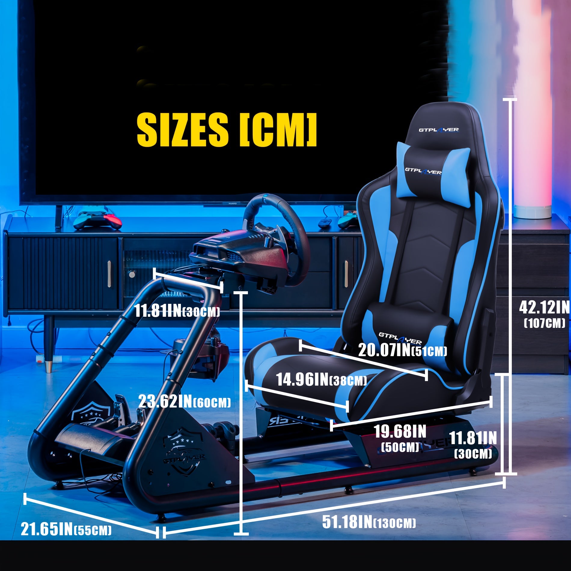 Racing Simulator Cockpit with Seats, Racing Style Reclining Seats And Super Strong Alloy Steel Frame (with Speakers, Manual)