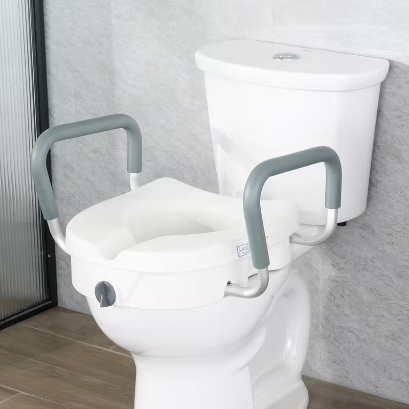 Raised Toilet Seat, 5" Height Raised, 350 lbs Weight Capacity, for Round and Elongated Toilet, Twist Lock Installation,19.1" - 21.7" Adjustable Width