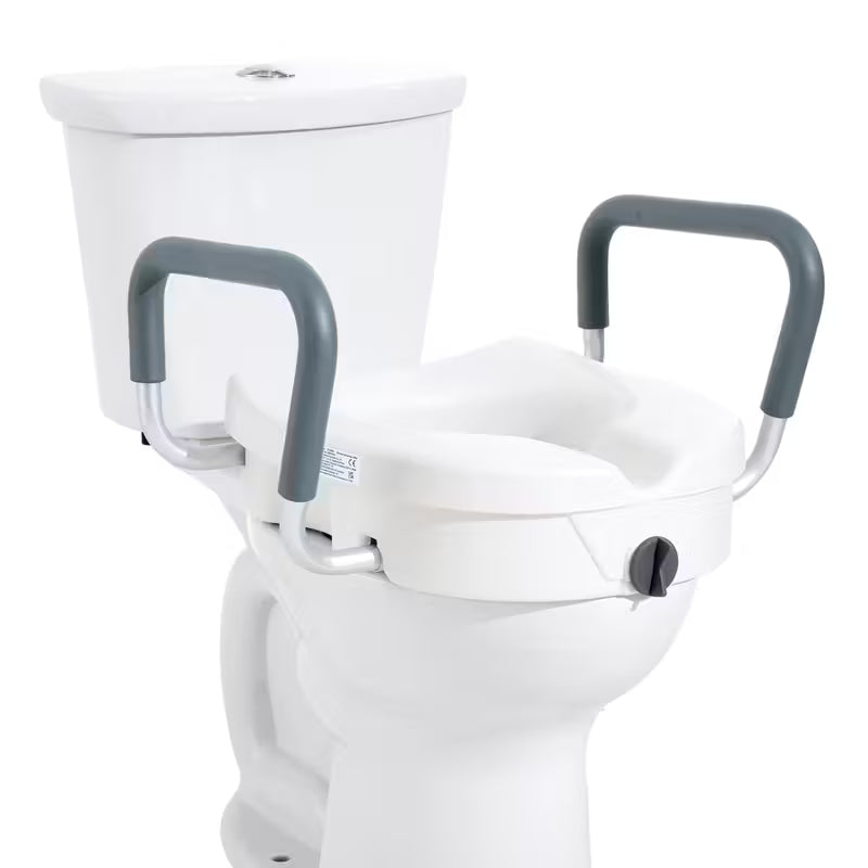 Raised Toilet Seat, 5" Height Raised, 350 lbs Weight Capacity, for Round and Elongated Toilet, Twist Lock Installation,19.1" - 21.7" Adjustable Width