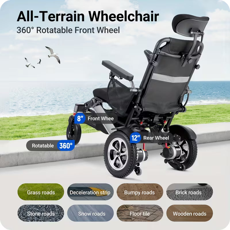 Reclining Electric Wheelchair With Smart Safety Brake, Folding Wheelchair Electric For Adults Seniors