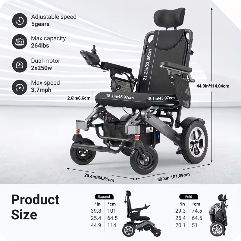 Reclining Electric Wheelchair With Smart Safety Brake, Folding Wheelchair Electric For Adults Seniors