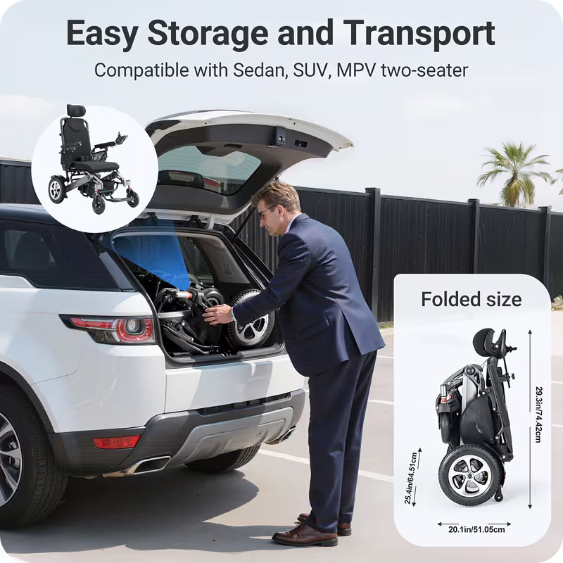 Reclining Electric Wheelchair With Smart Safety Brake, Folding Wheelchair Electric For Adults Seniors