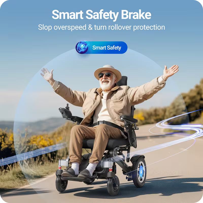 Reclining Electric Wheelchair With Smart Safety Brake, Folding Wheelchair Electric For Adults Seniors