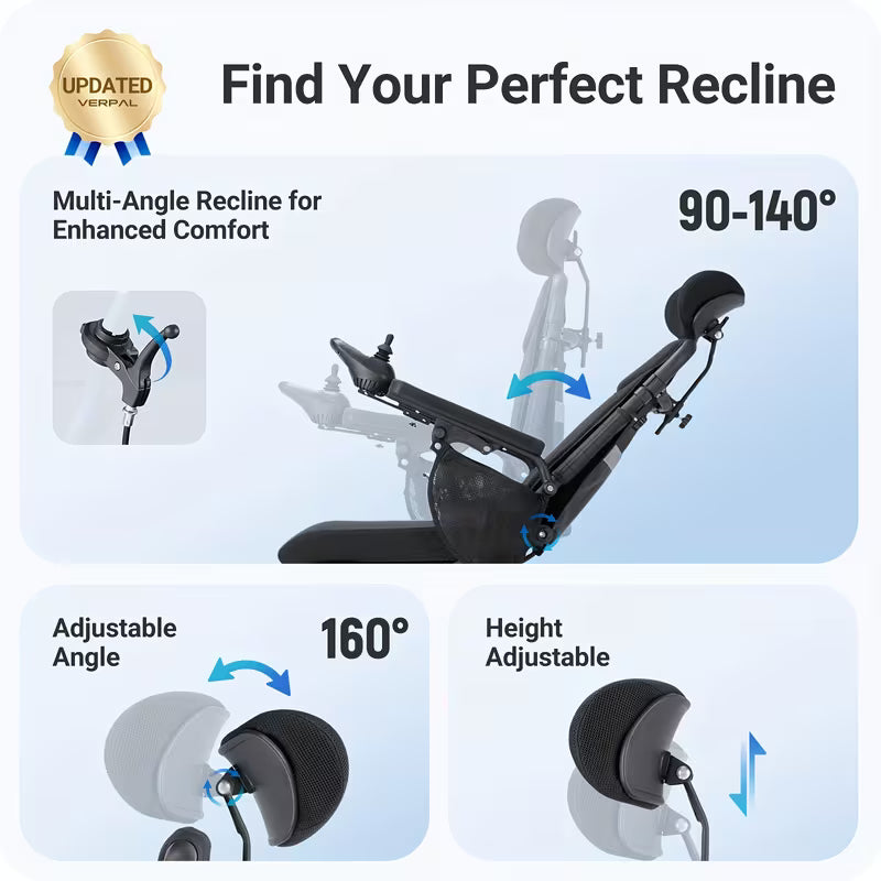 Reclining Electric Wheelchair With Smart Safety Brake, Folding Wheelchair Electric For Adults Seniors