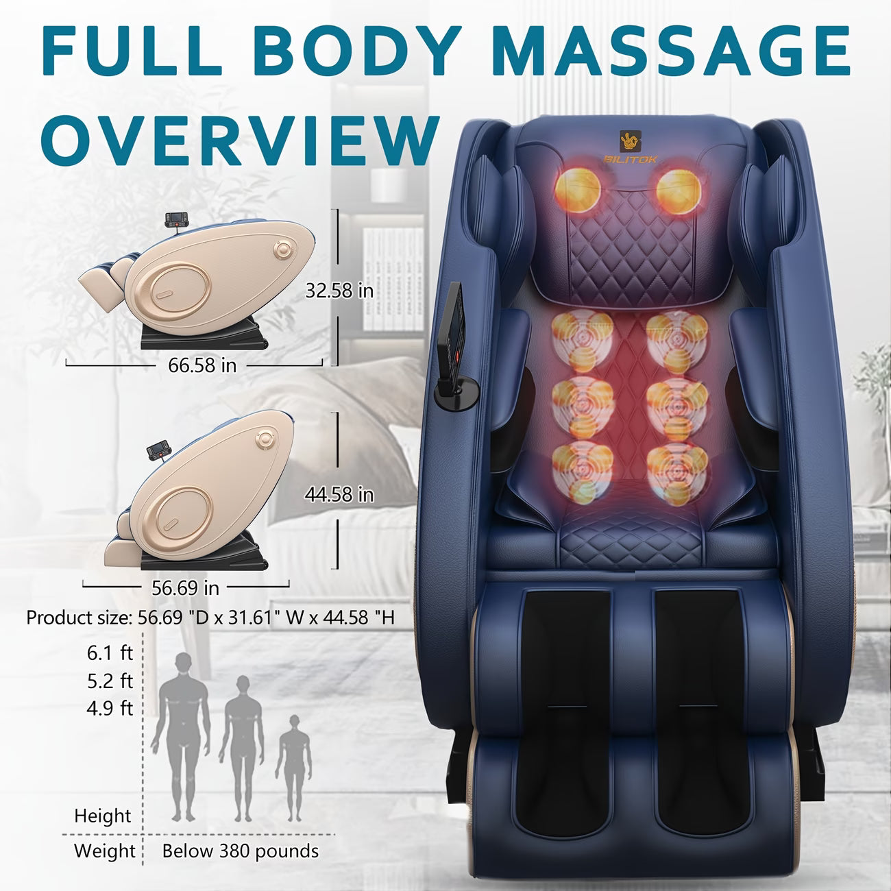 Reclining Massage Chair Featuring Zero Gravity, Complete Body Massage Capabilities with Heating, Integrated Speakers And Touch Screen