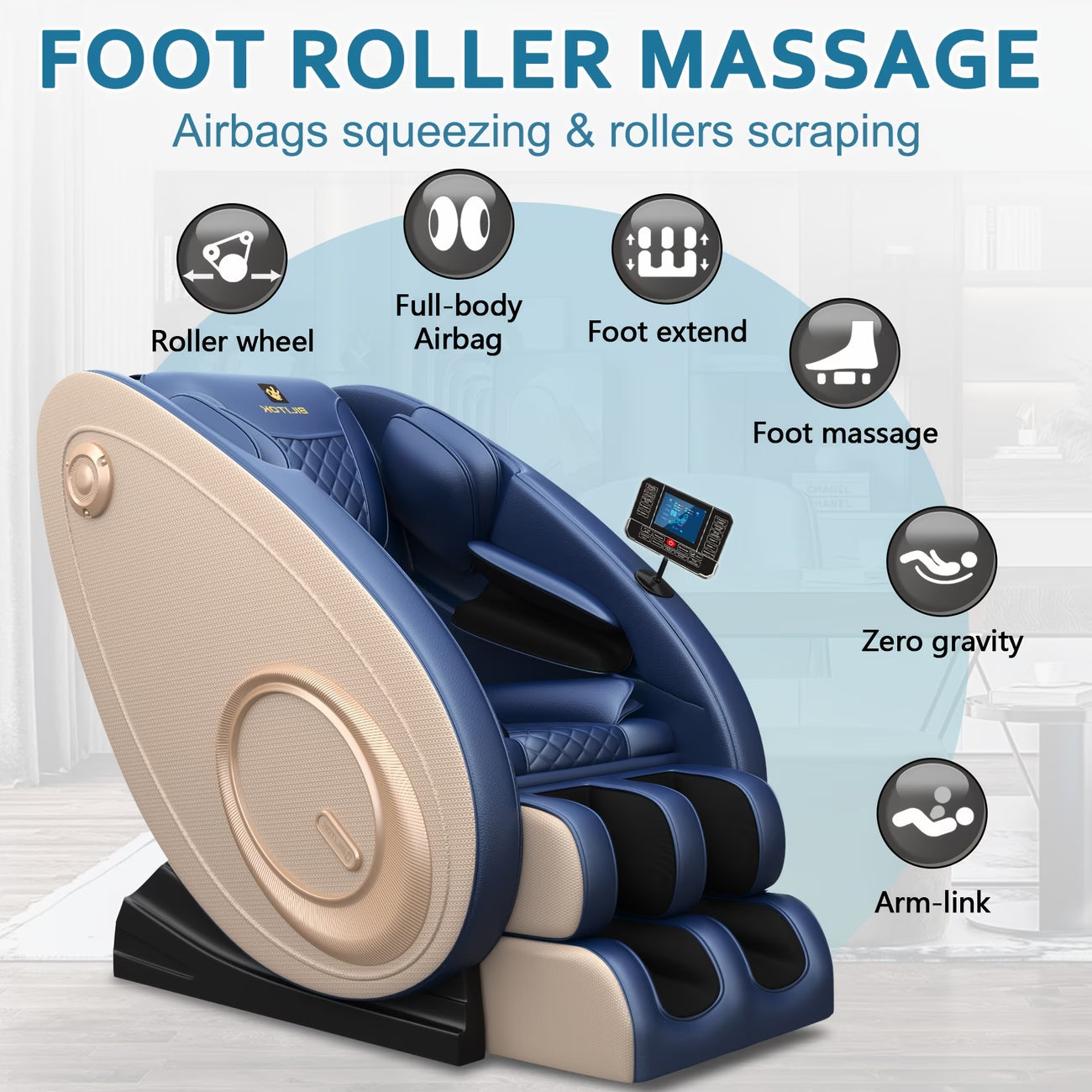 Reclining Massage Chair Featuring Zero Gravity, Complete Body Massage Capabilities with Heating, Integrated Speakers And Touch Screen