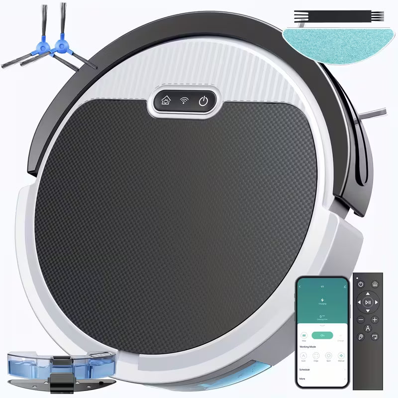 Robotic Vacuum Cleaner And Mop Combo, App/Voice Control, 2in 1 Robot Vacuum Cleaner, 5000pa Max Power Suction, Scheduled Cleaning, Automatic Recharge, for Pet Hair,
