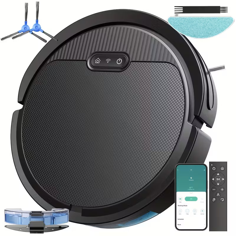 Robotic Vacuum Cleaner And Mop Combo, App/Voice Control, 2in 1 Robot Vacuum Cleaner, 5000pa Max Power Suction, Scheduled Cleaning, Automatic Recharge, for Pet Hair,