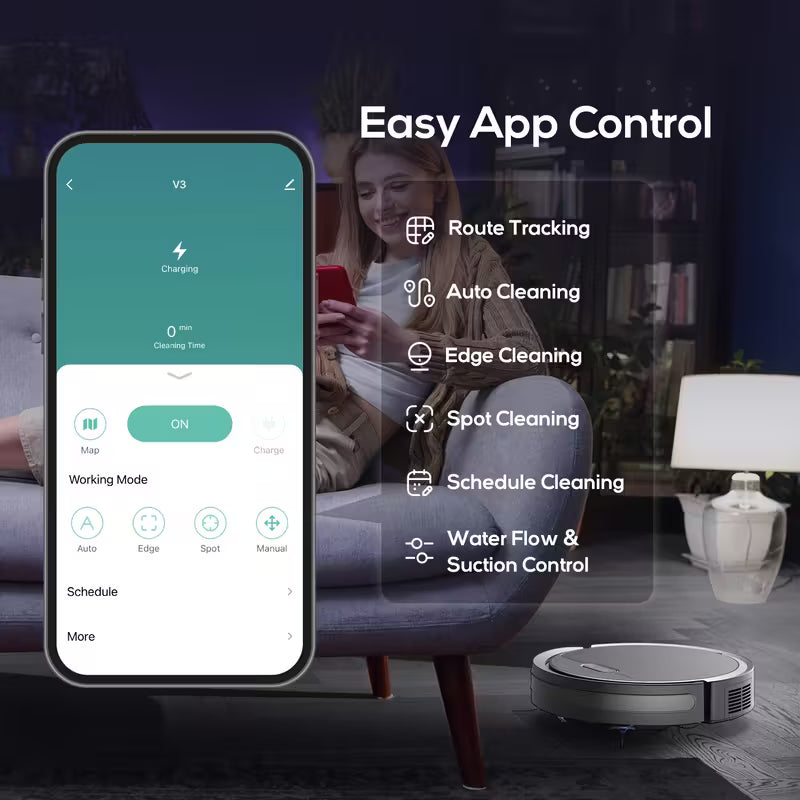 Robotic Vacuum Cleaner And Mop Combo, App/Voice Control, 2in 1 Robot Vacuum Cleaner, 5000pa Max Power Suction, Scheduled Cleaning, Automatic Recharge, for Pet Hair,