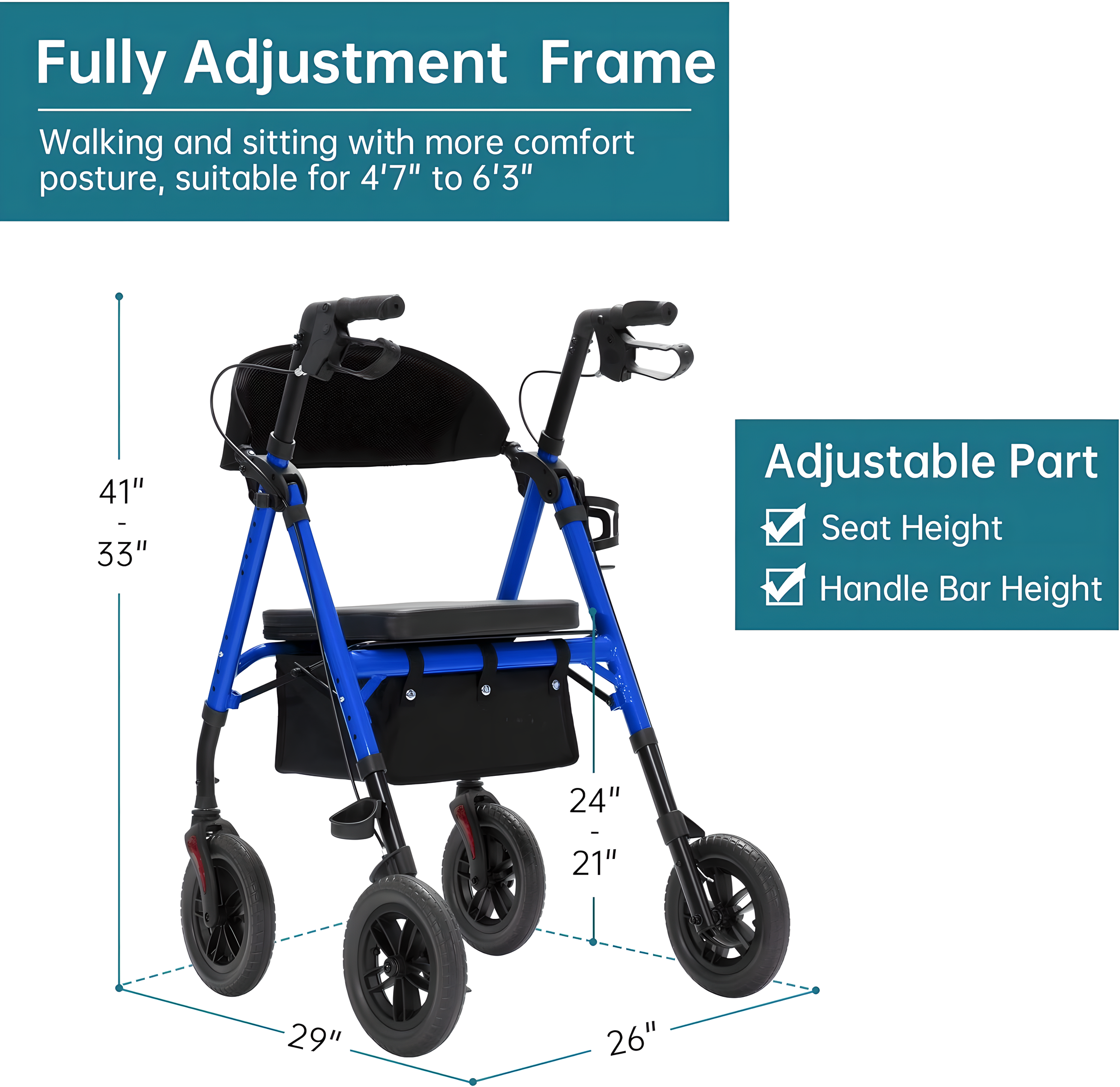 Rollator Walker Non Pneumatic Adjustment