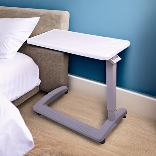 Rolling Overbed Table, Hospital Bed Table, Laptop Tables for Recliner, Bed, Bedside and Sofa, Computer Tables, Hospital Tray, Adjustable with Wheels and Secure Height Adjustment