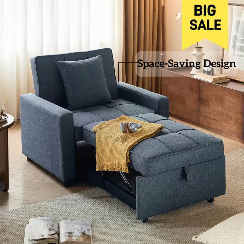 3-in-1 Convertible Sofa Bed Chair, Futon Couch with Pull-Out Bed & Reclining Backrest, Space-Saving Design - No Assembly Required, Removable Sleeper Sofa, Ideal for Small Apartments, Dorms, Studios, Ships from US