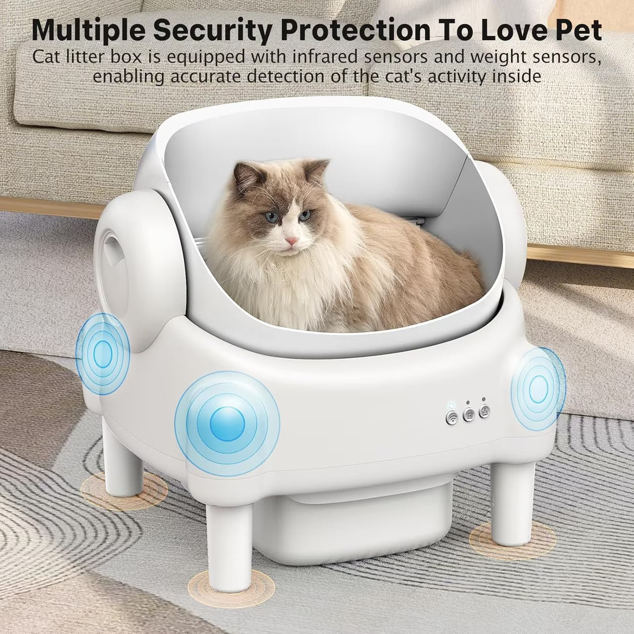 Self Cleaning Cat Litter Box, Automatic Kitty Litter Boxes For Multiple Cats, Built In Ambient Light, Double Odor Removal Safety Protection With App Control