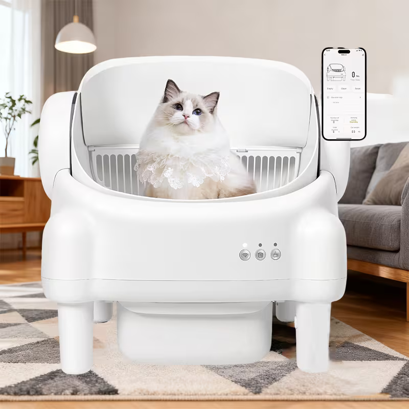 Self Cleaning Cat Litter Box, Automatic Kitty Litter Boxes For Multiple Cats, Built In Ambient Light, Double Odor Removal Safety Protection With App Control