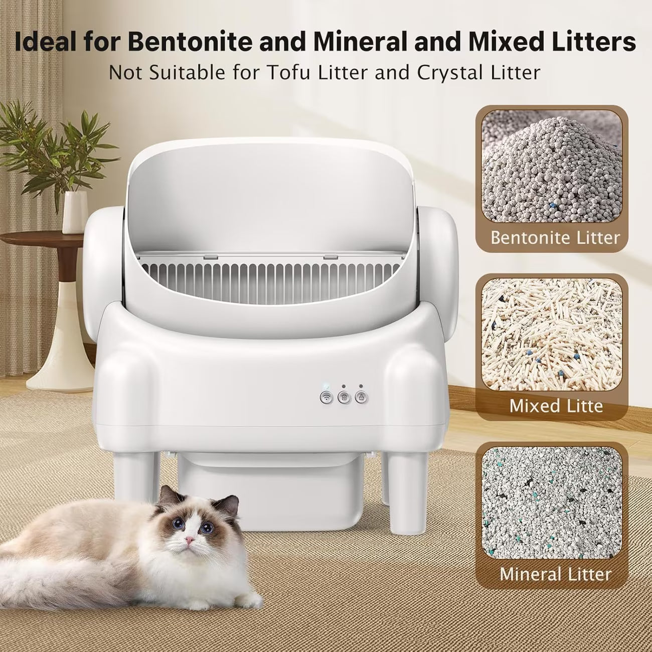 Self Cleaning Cat Litter Box, Automatic Kitty Litter Boxes For Multiple Cats, Built In Ambient Light, Double Odor Removal Safety Protection With App Control