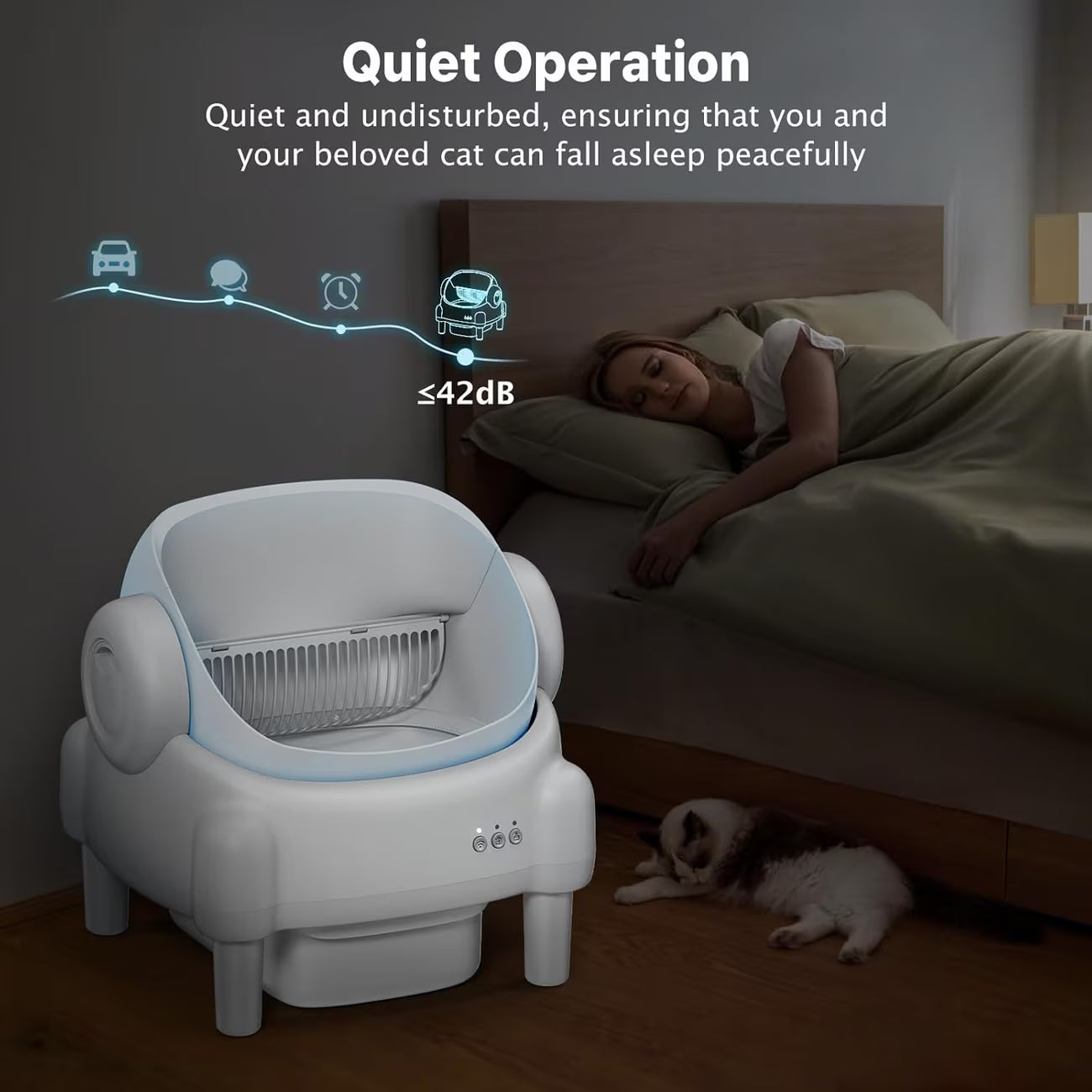 Self Cleaning Cat Litter Box, Automatic Kitty Litter Boxes For Multiple Cats, Built In Ambient Light, Double Odor Removal Safety Protection With App Control