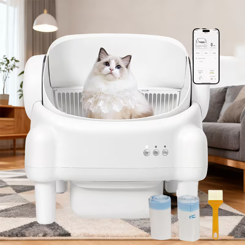 Self Cleaning Cat Litter Box, Automatic Kitty Litter Boxes For Multiple Cats, Built In Ambient Light, Double Odor Removal Safety Protection With App Control