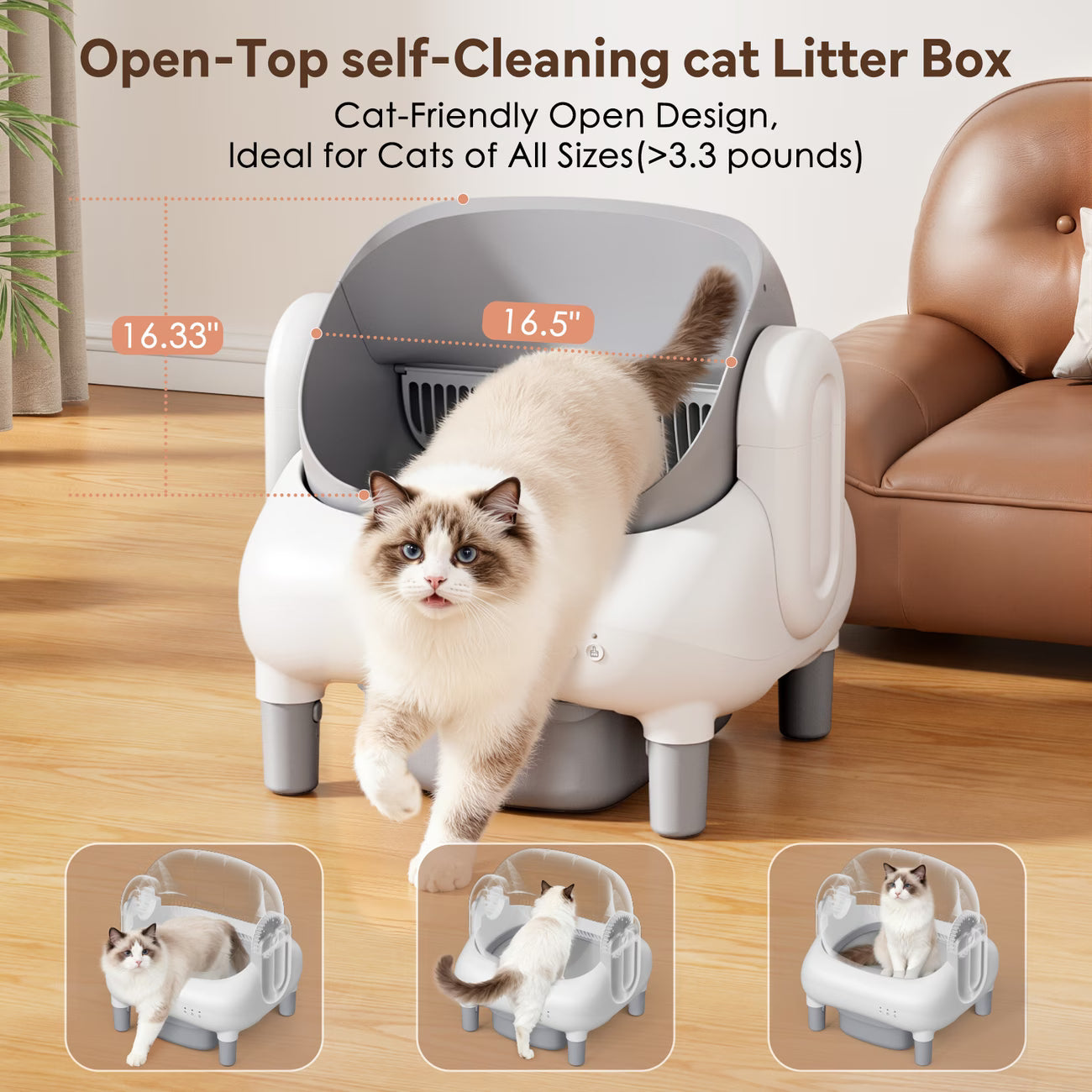 Self Cleaning Cat Litter Box, Automatic Kitty Litter Boxes For Multiple Cats, Built In Ambient Light, Double Odor Removal Safety Protection With App Control