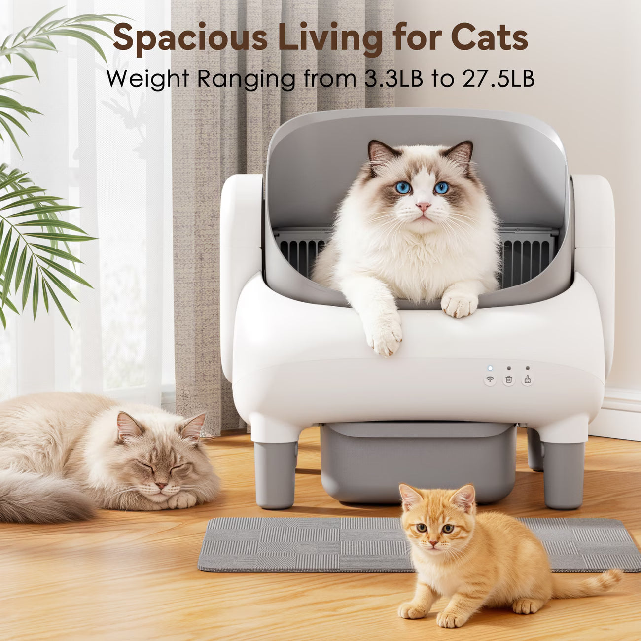 Self Cleaning Cat Litter Box, Automatic Kitty Litter Boxes For Multiple Cats, Built In Ambient Light, Double Odor Removal Safety Protection With App Control